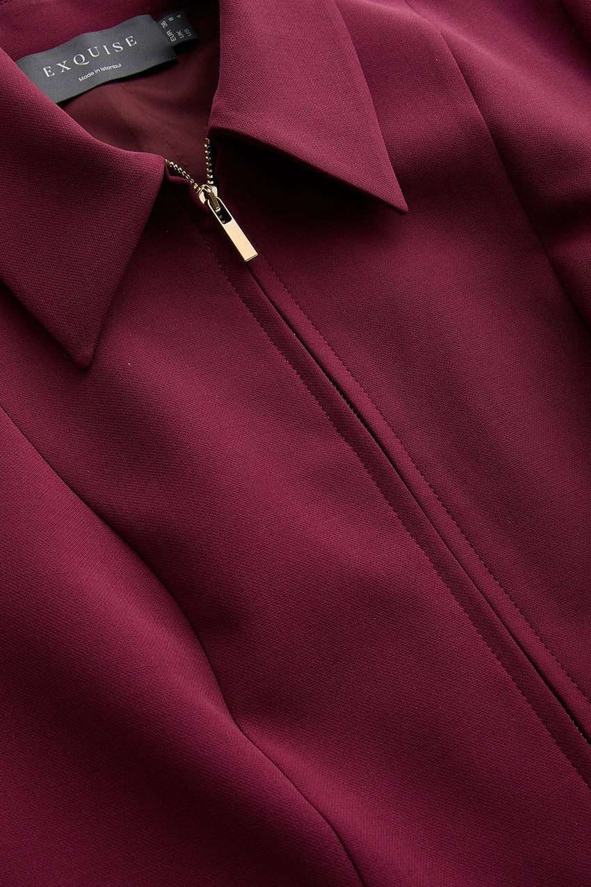 Slim Fit Shirt Collar Jumpsuit - Red