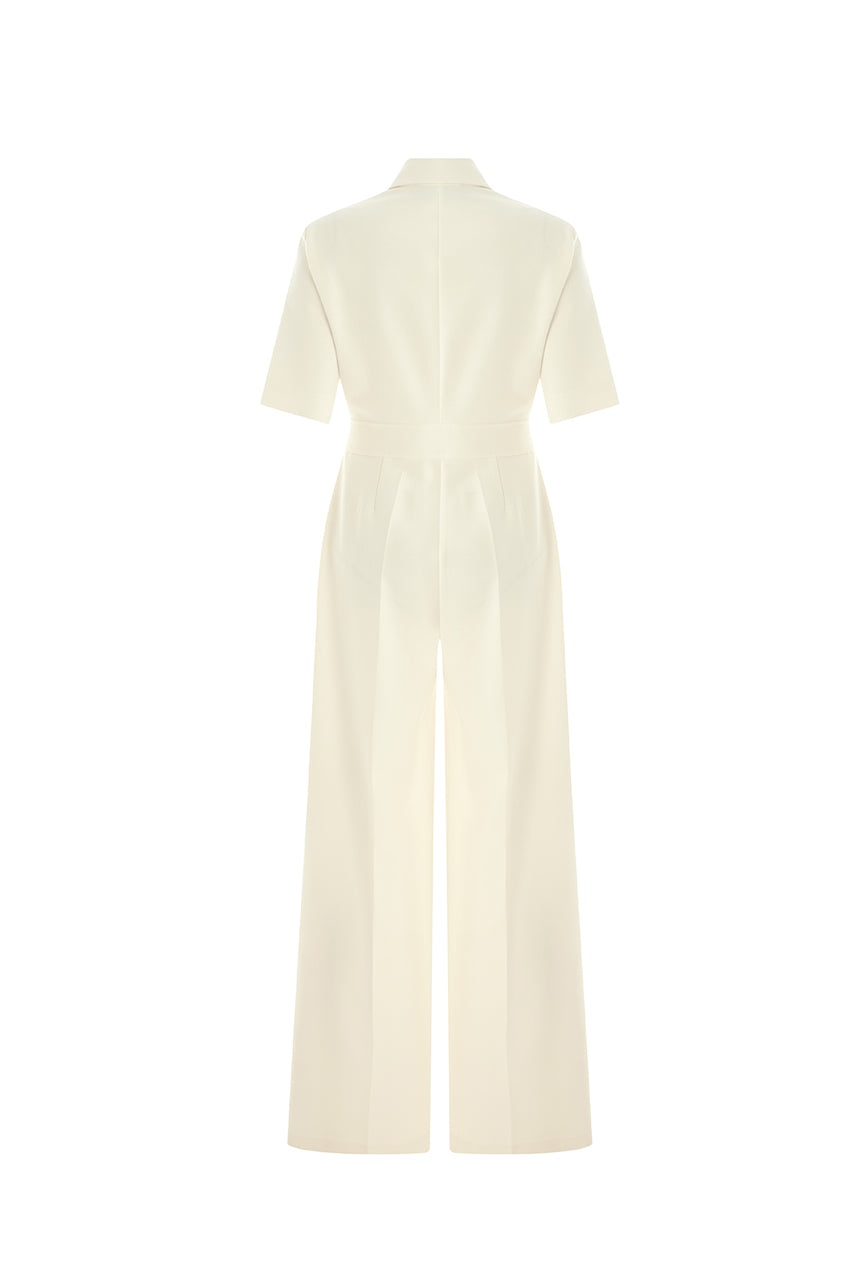 Slim Fit Shirt Collar Jumpsuit - Ecru