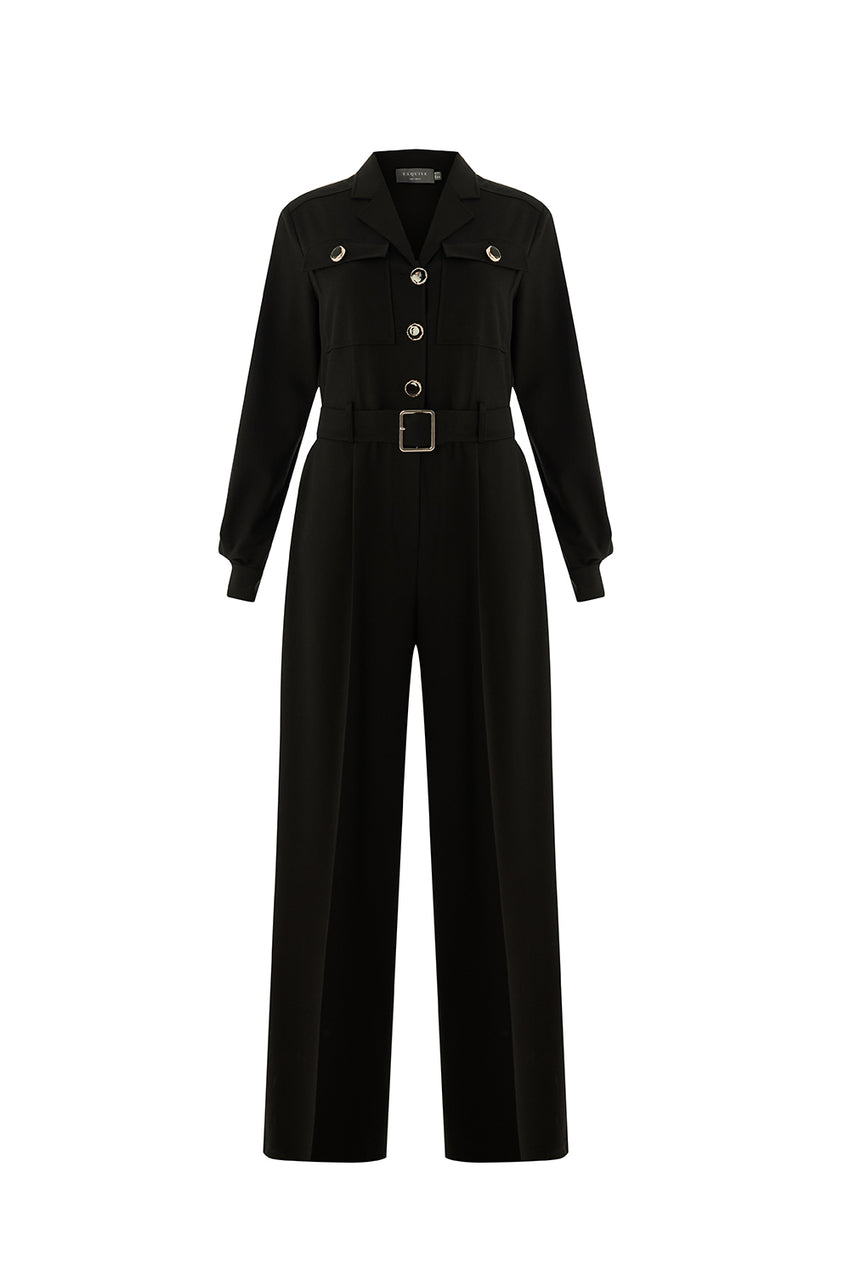 Regular Shirt Collar Jumpsuit - Black