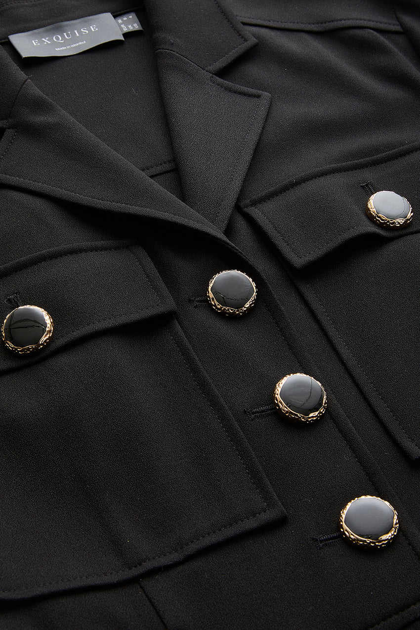 Regular Shirt Collar Jumpsuit - Black