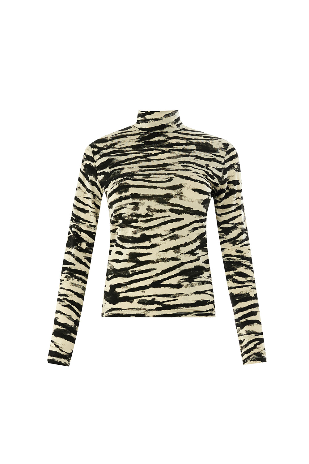 Laylani Zebra Print Turtleneck Knit Top - BLACK