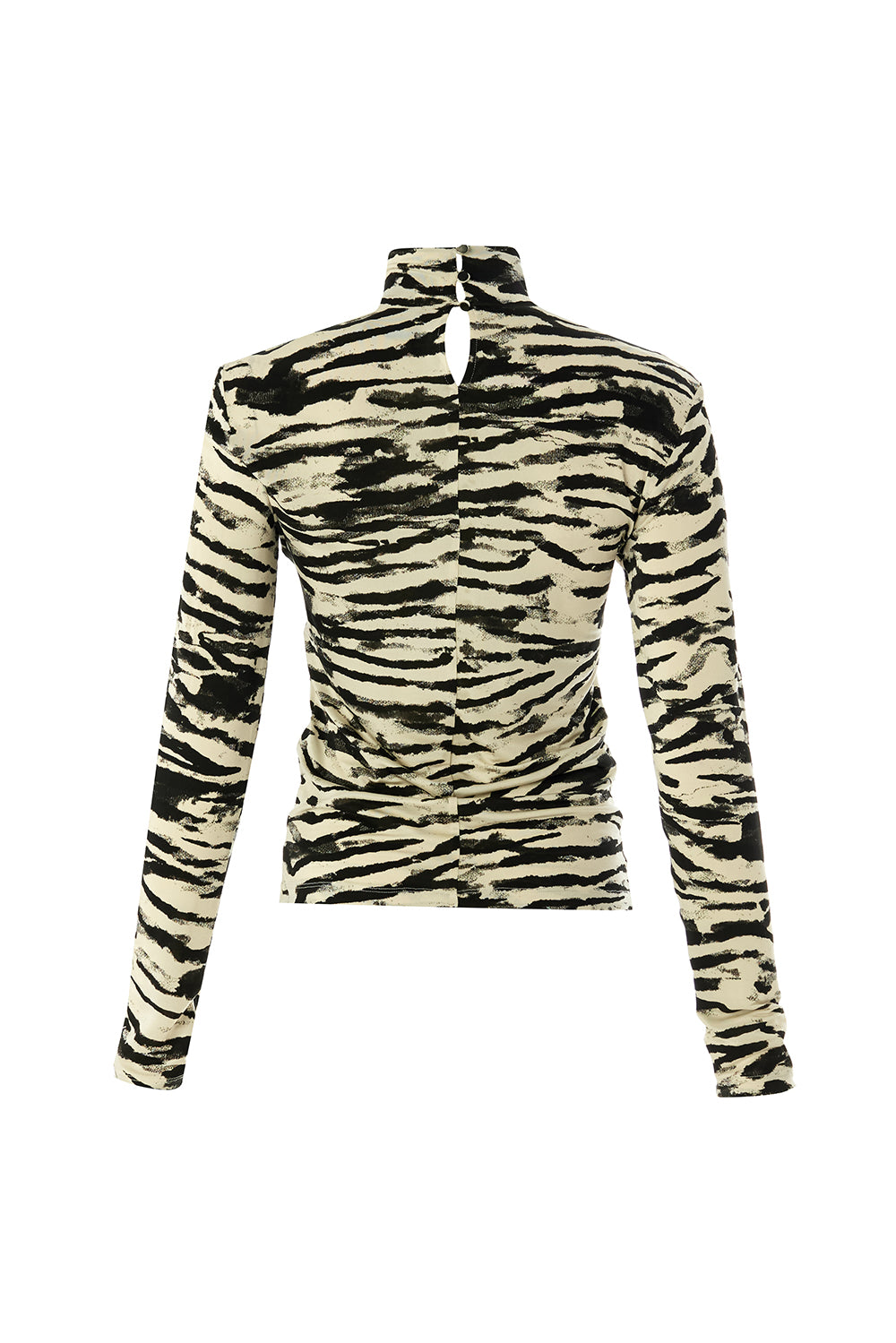 Laylani Zebra Print Turtleneck Knit Top - BLACK