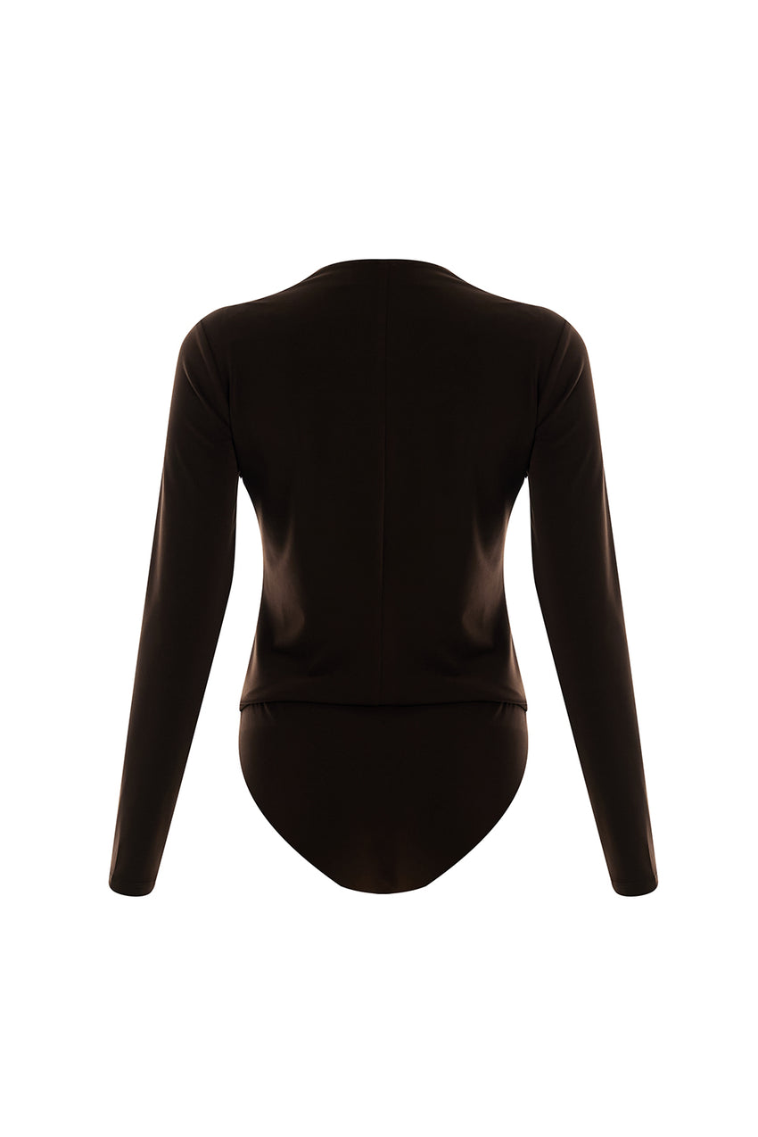 Regular V-Neck Long Sleeve Bodysuit - Brown