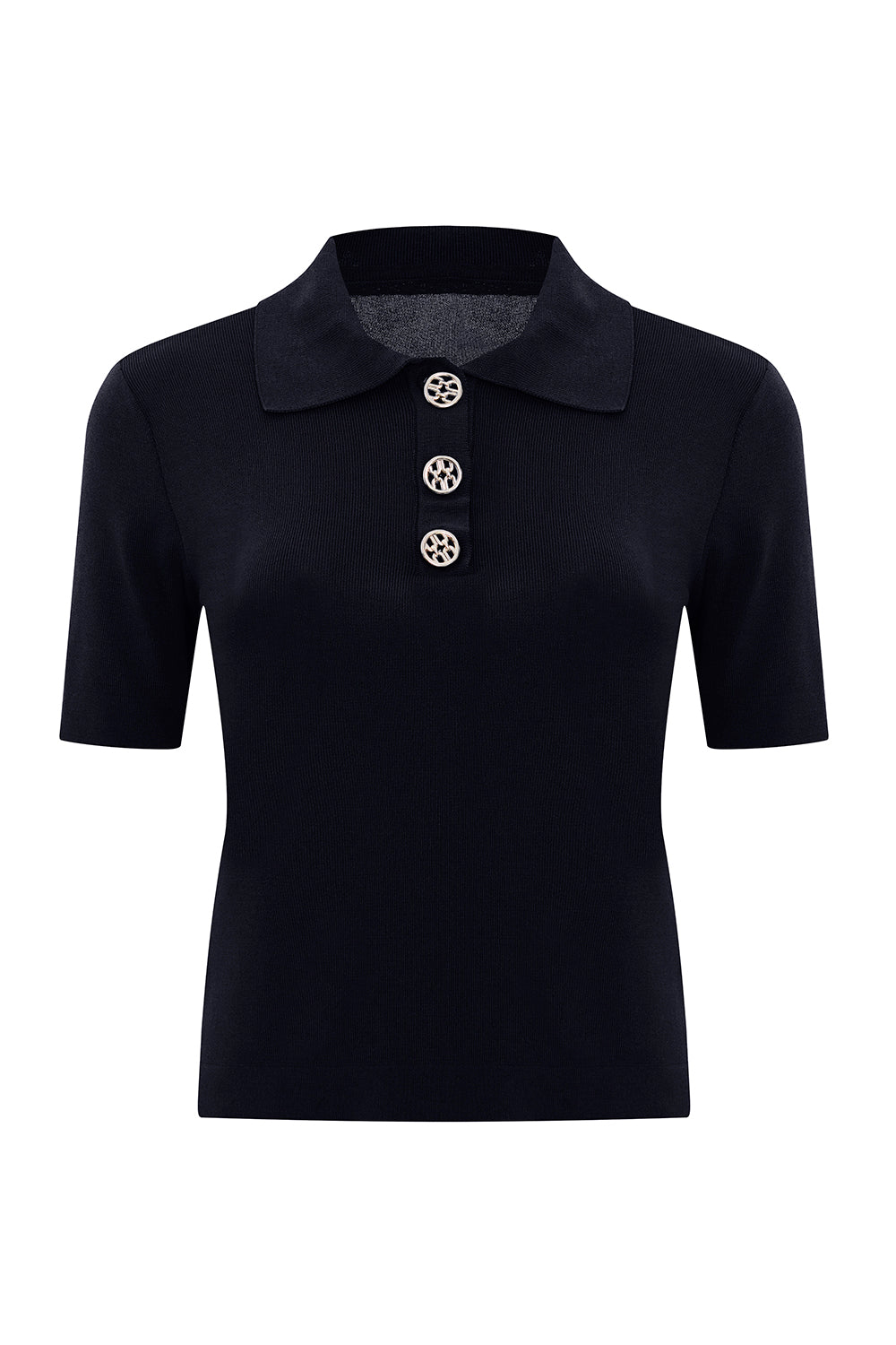 Regular Shirt Collar Short Sleeve Sweater - Black