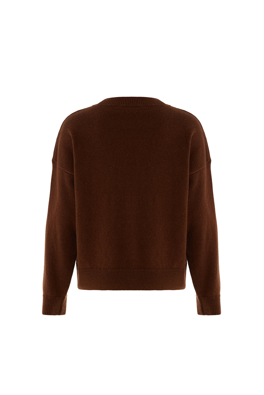 Regular Crew Neck Wool Sweater - Brown