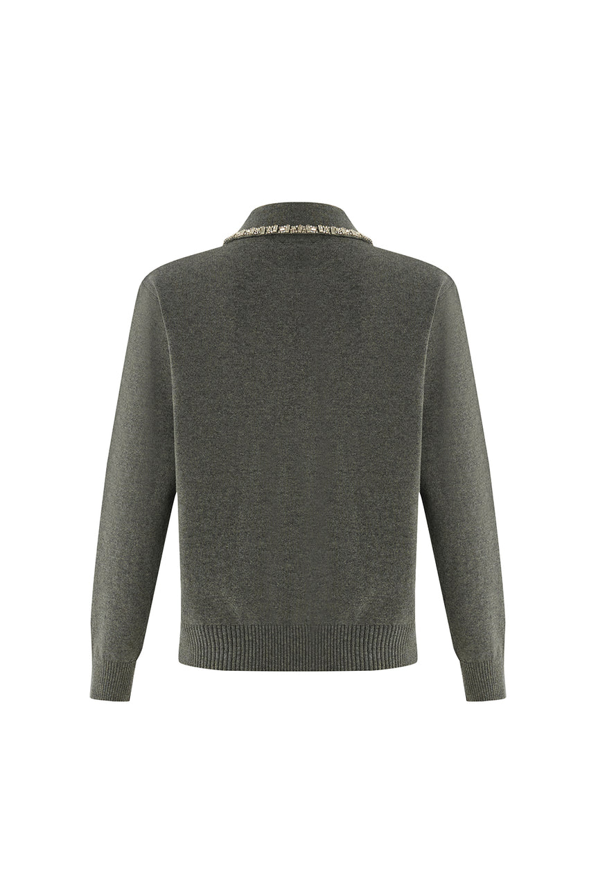 Regular Trim Collar Sweater - Grey
