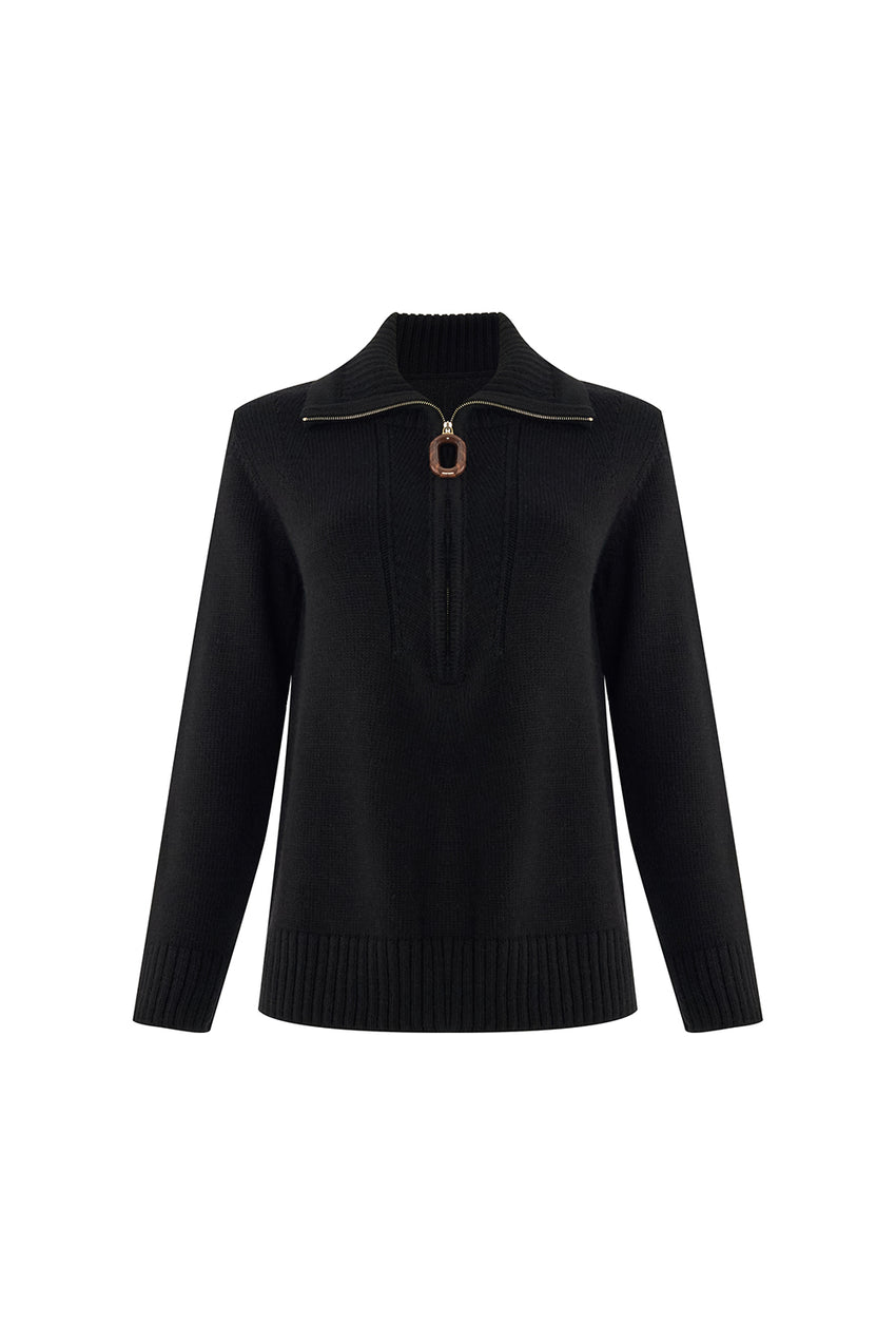 Regular Wide Collar Sweater - Black