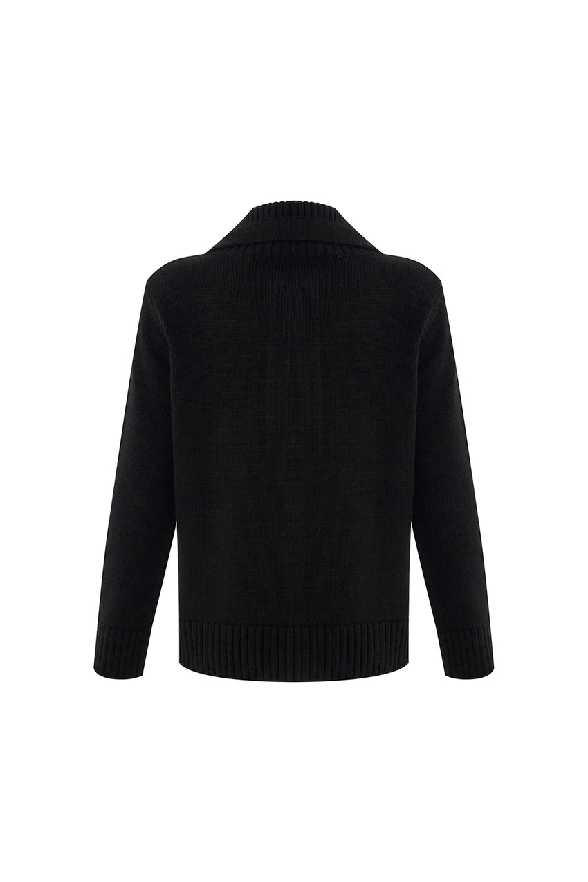 Regular Wide Collar Sweater - Black