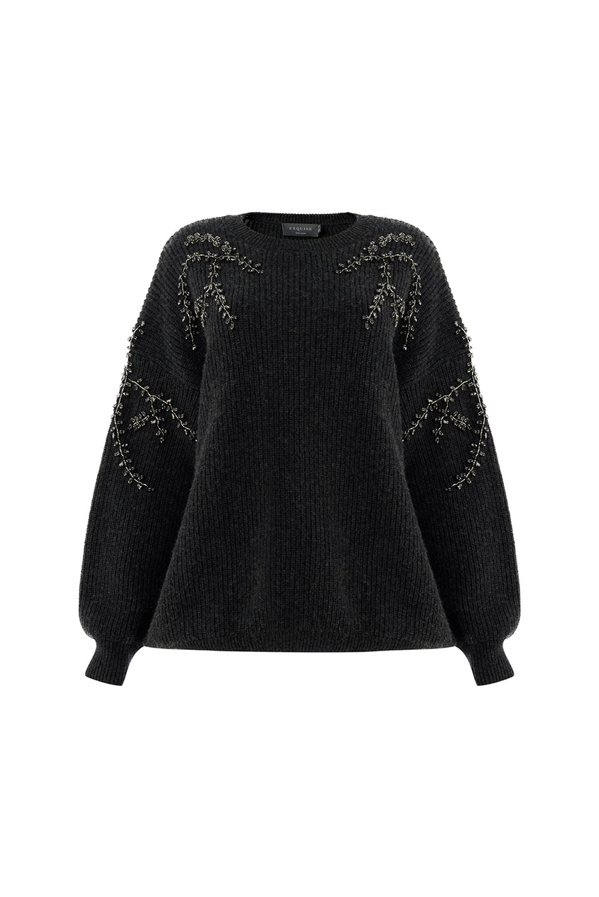 Regular Crew Neck Long Sleeve Sweater - Grey