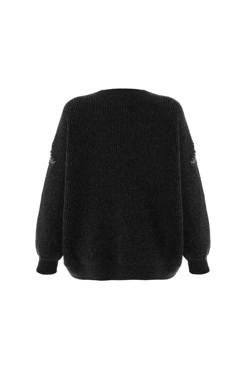 Regular Crew Neck Long Sleeve Sweater - Grey