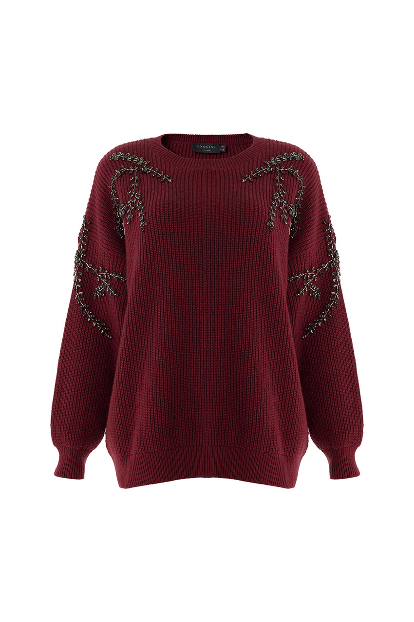 Regular Crew Neck Long Sleeve Sweater - Red