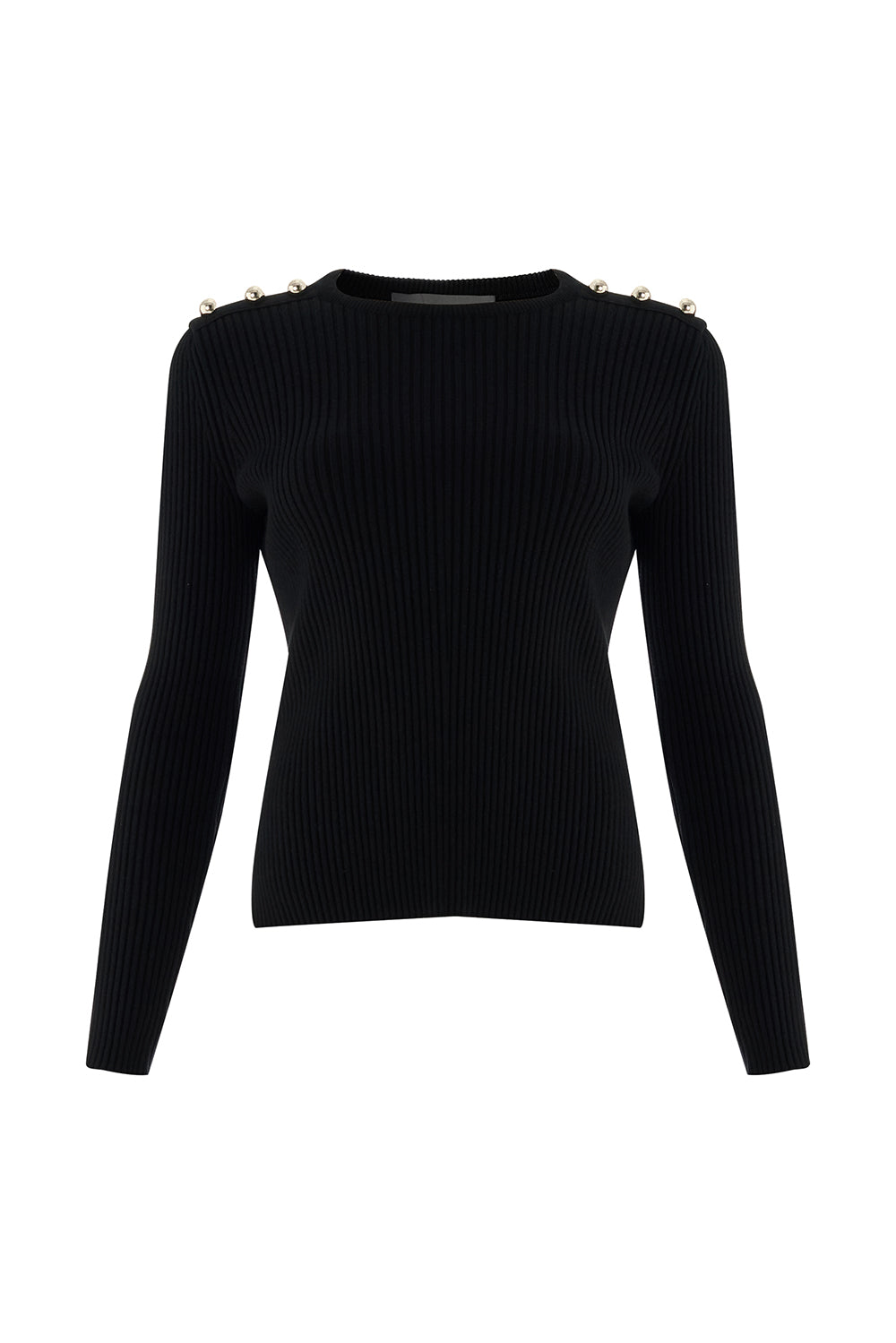 Delphine Crew Neck Long Sleeve Sweater - BLACK