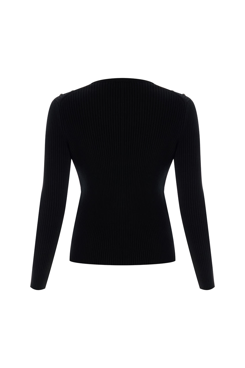 Regular Fit Crew Neck Long Sleeve Sweater - Black