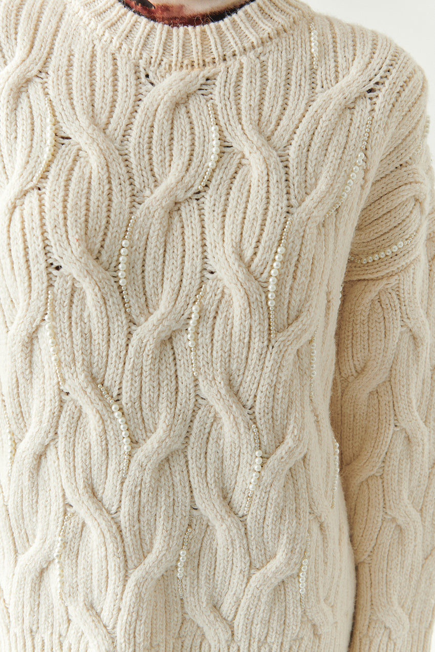 Regular Fit Crew Neck Knit Blouse - Ecru