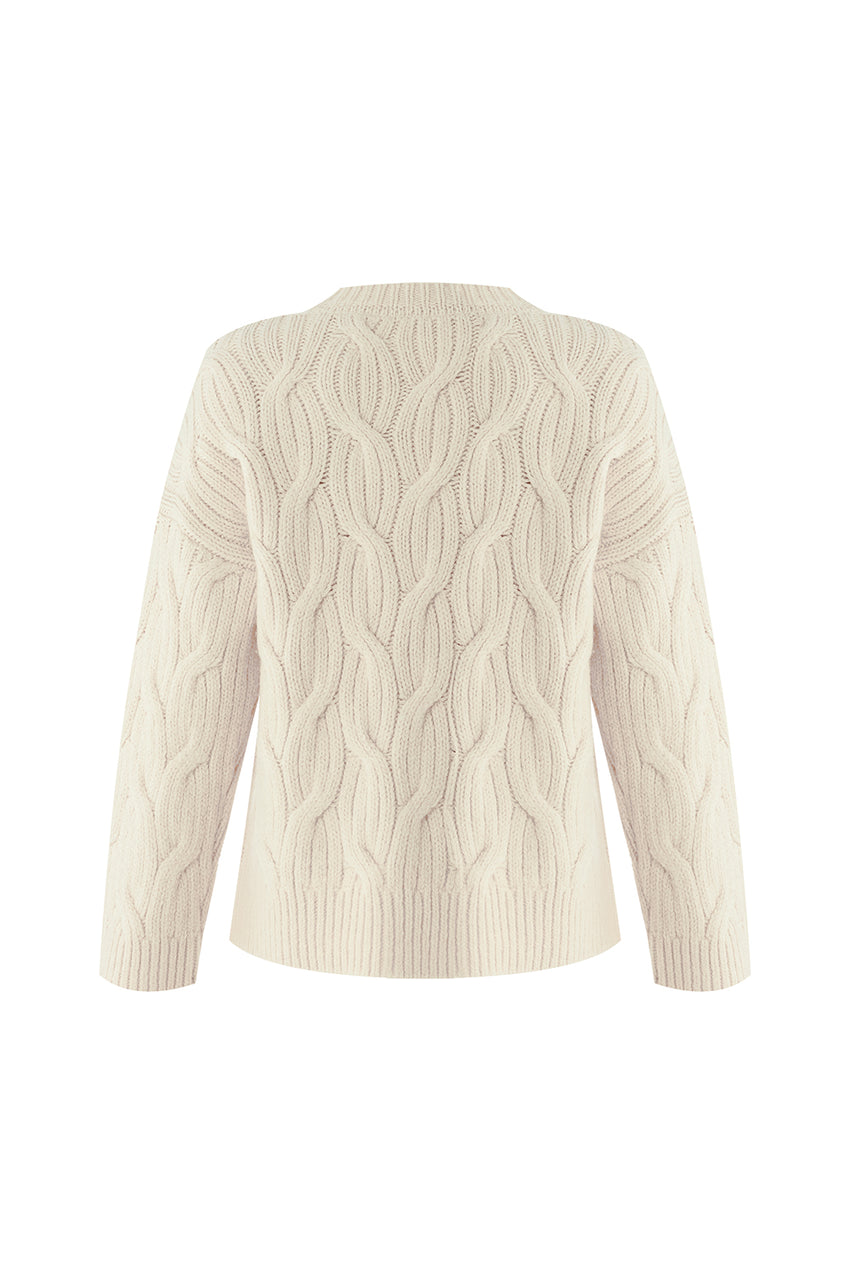 Regular Fit Crew Neck Knit Blouse - Ecru