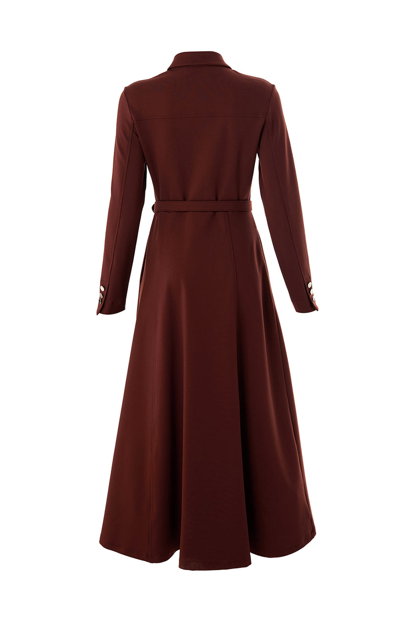 Georgina Shirt Collar Long Sleeve Knit Dress With Pockets - BROWN