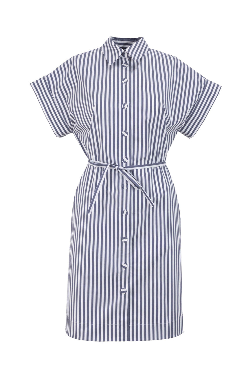 Striped Cotton Mini Shirt Dress with Dropped Shoulders