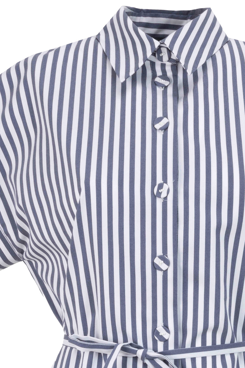 Striped Cotton Mini Shirt Dress with Dropped Shoulders