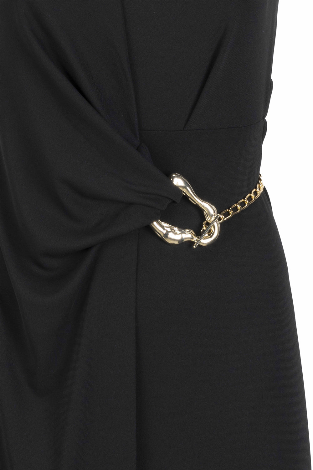Black Midi Dress with Chain and Buckle Details