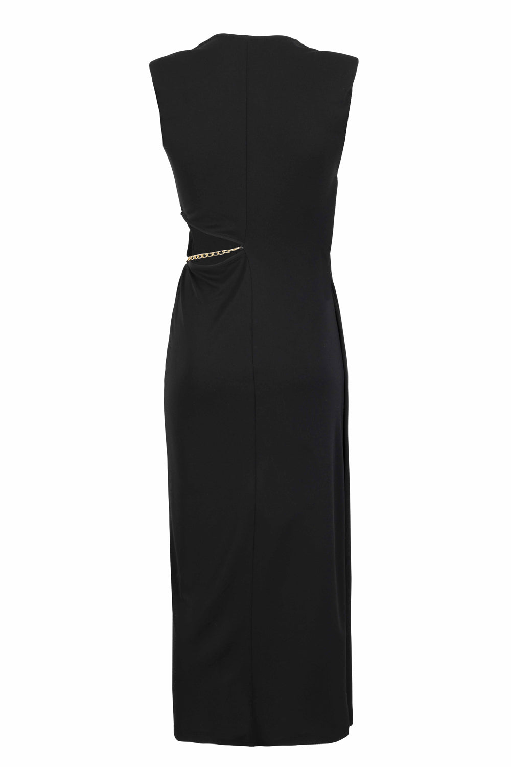 Black Midi Dress with Chain and Buckle Details