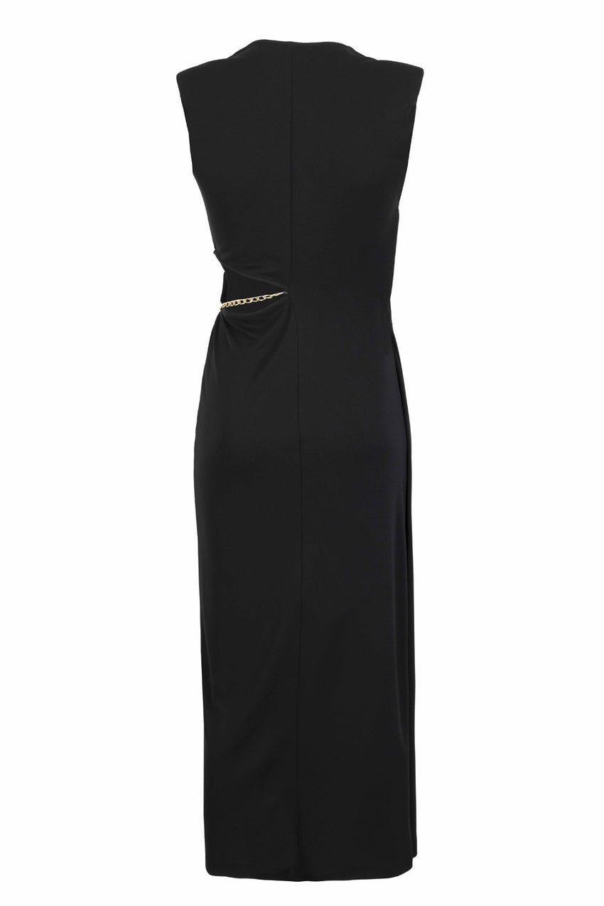 Black Midi Dress with Chain and Buckle Details