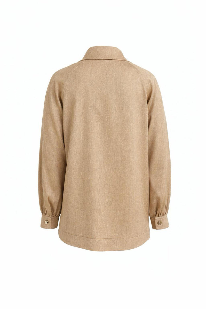 Shirt Collar Long Sleeve Jacket - CAMEL