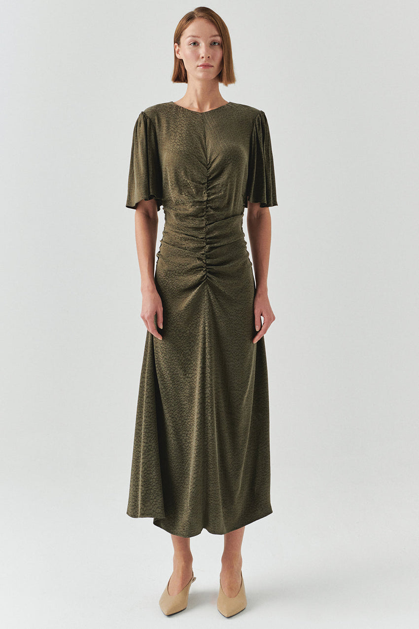 Kylee Khaki Short Sleeve Draped Dress