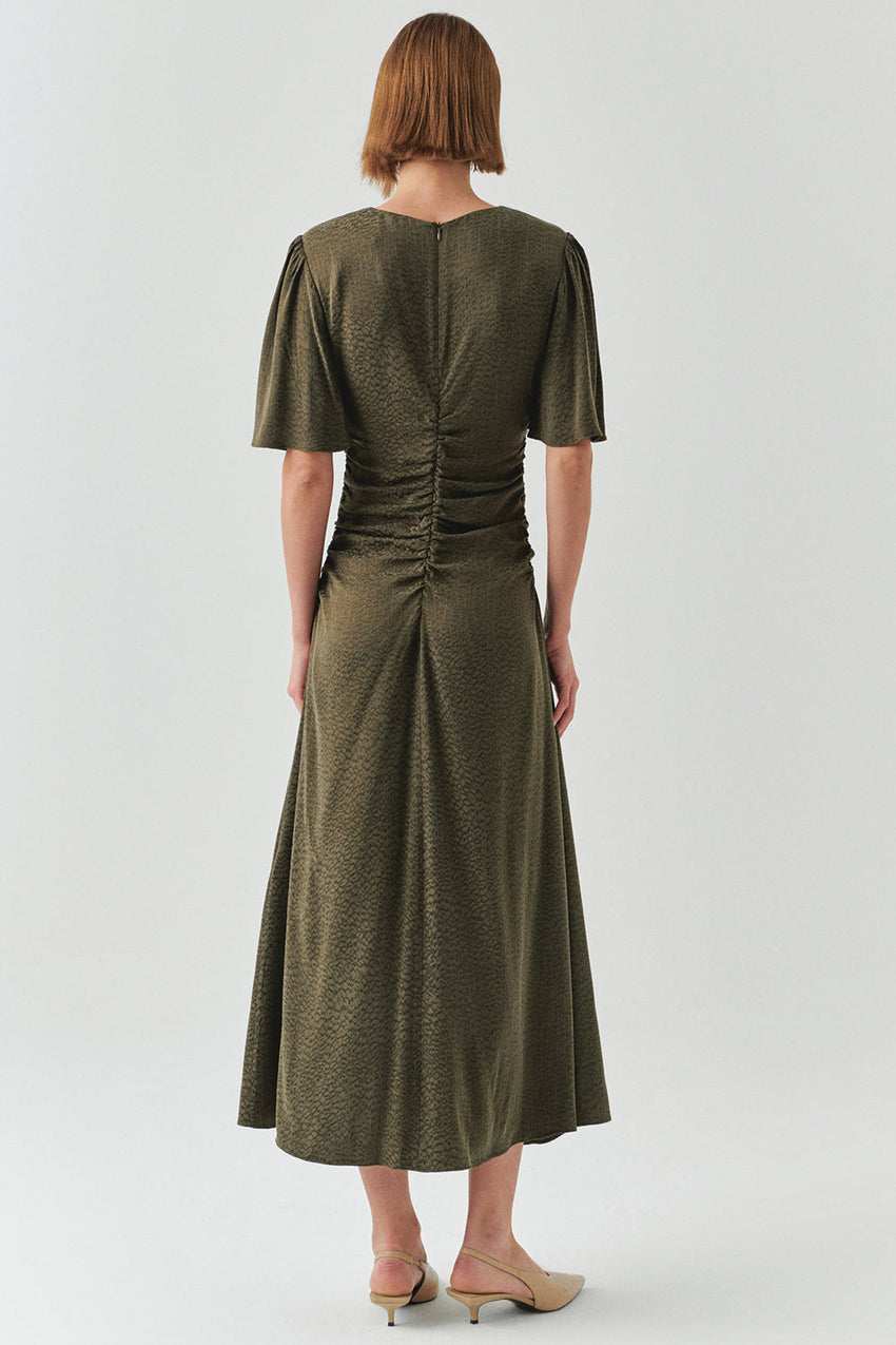 Kylee Khaki Short Sleeve Draped Dress