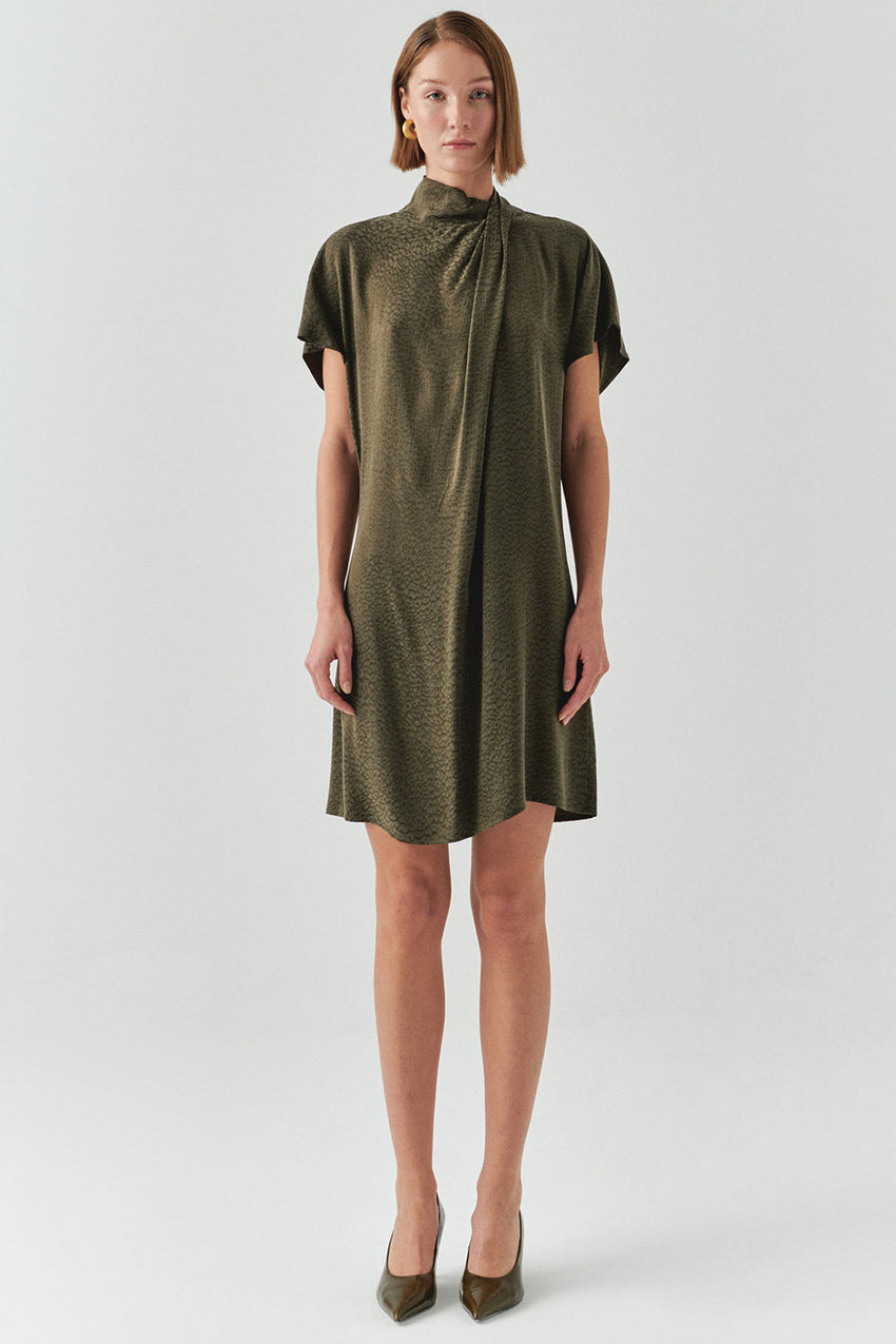 Martha Cap Sleeve Midi Draped Neck Dress