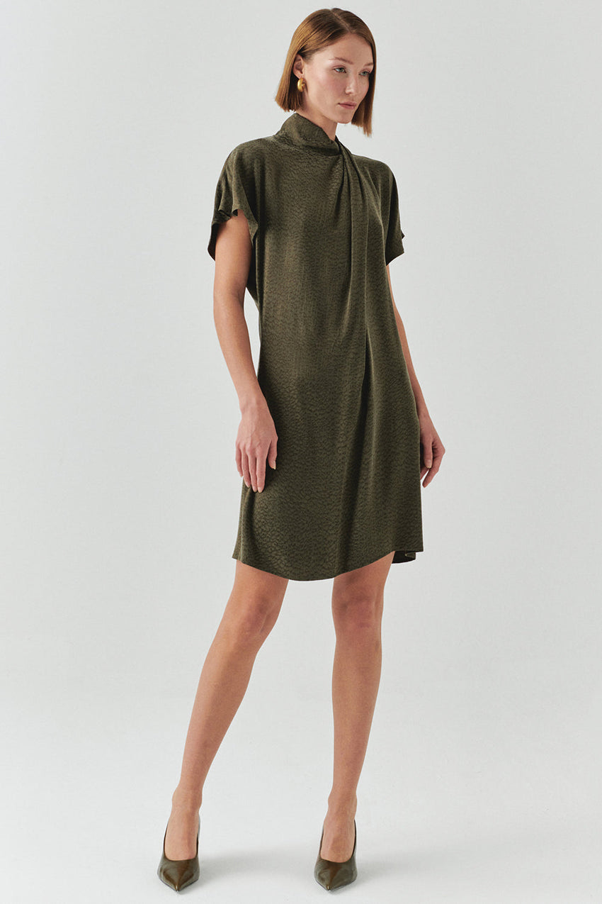 Martha Cap Sleeve Midi Draped Neck Dress