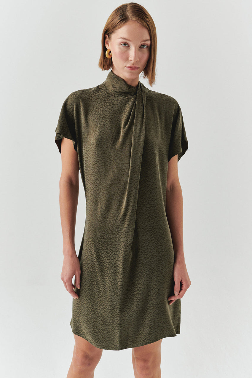 Martha Cap Sleeve Midi Draped Neck Dress