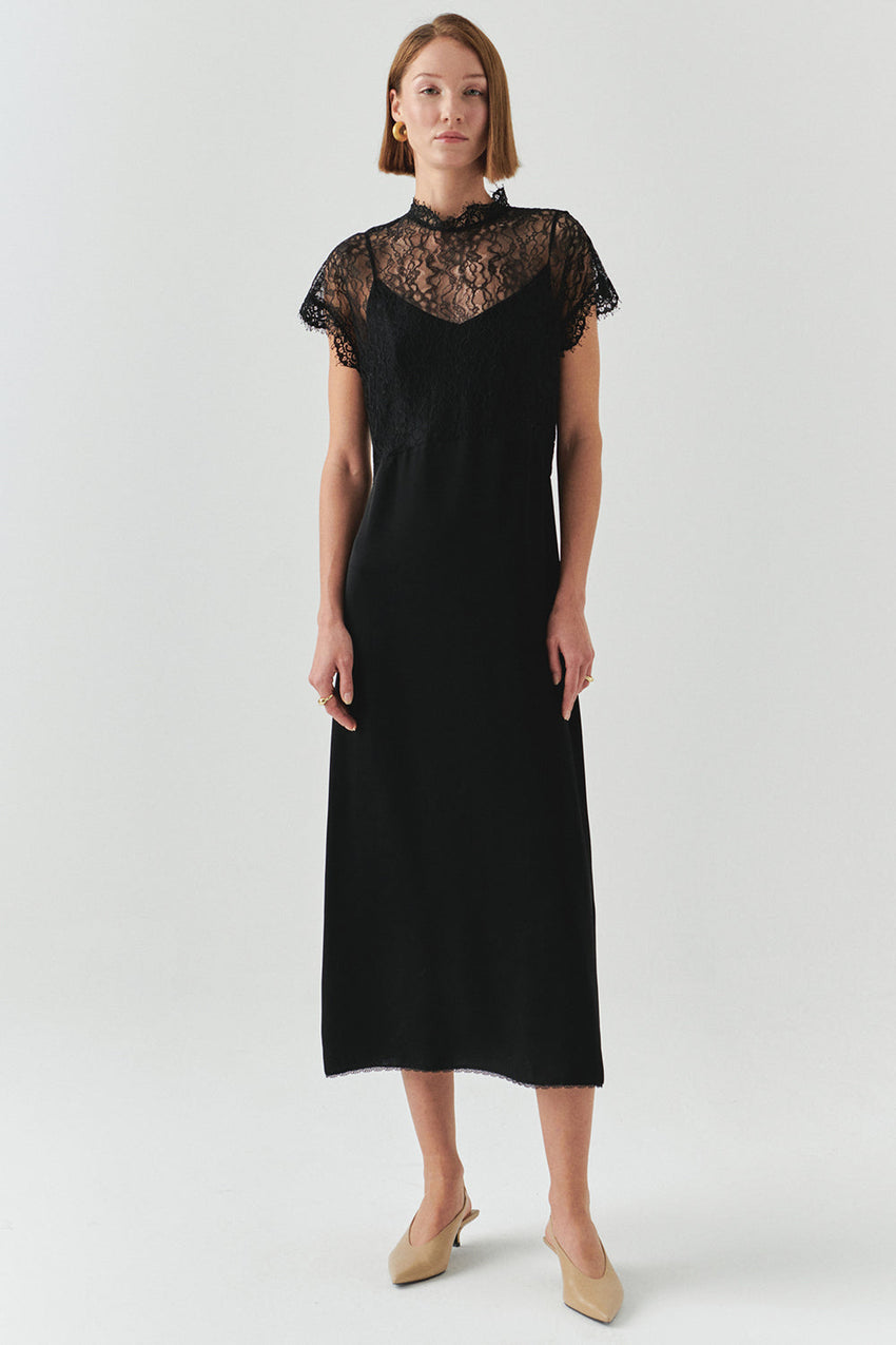 Iyla Lace Trim Crew Neck Dress