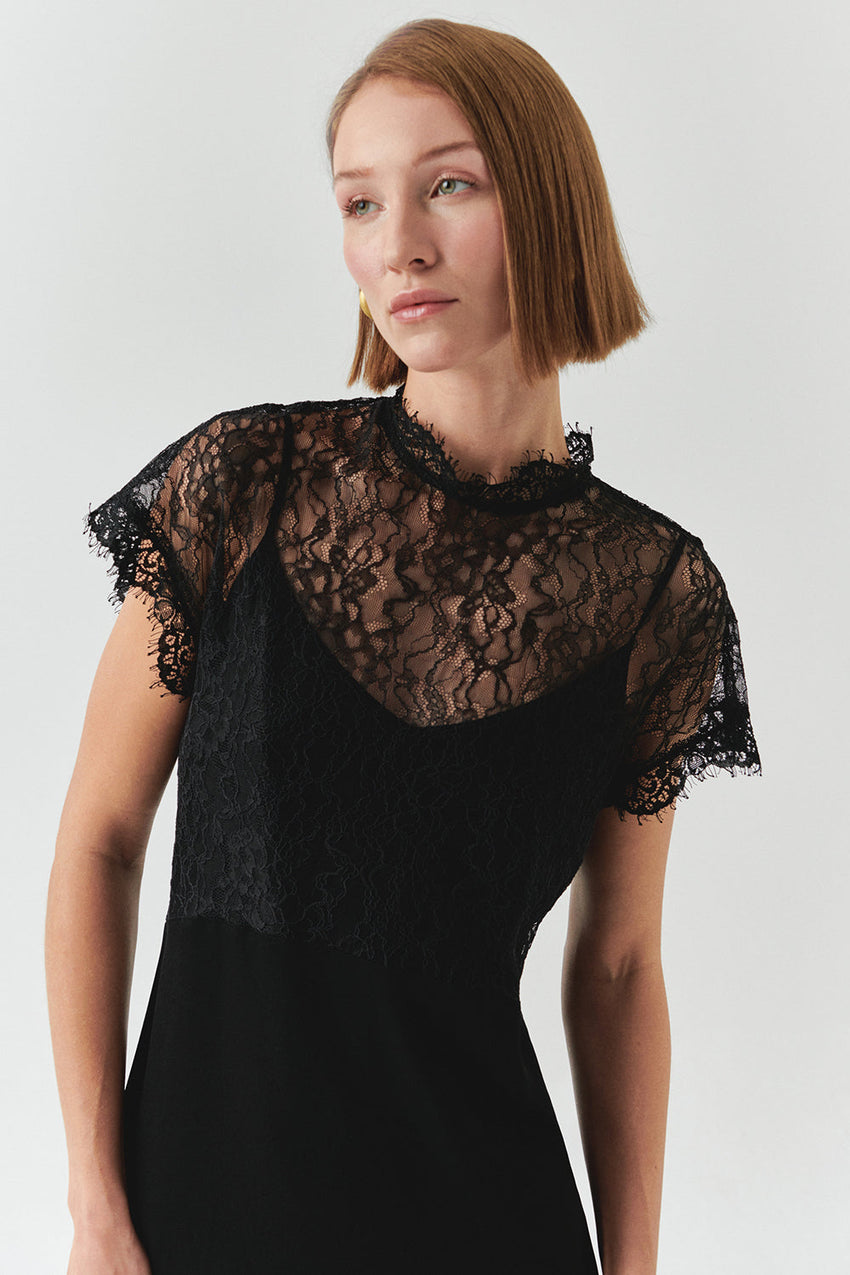 Iyla Lace Trim Crew Neck Dress