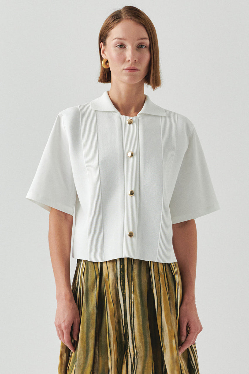 Short Sleeve Knit Trim Poplin Regular Shirt Bone