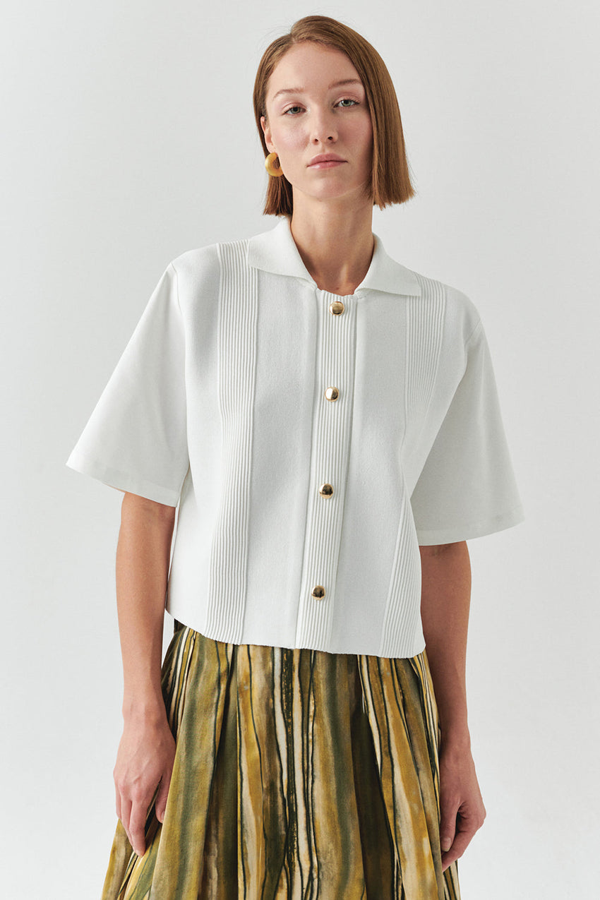 Short Sleeve Knit Trim Poplin Regular Shirt Bone
