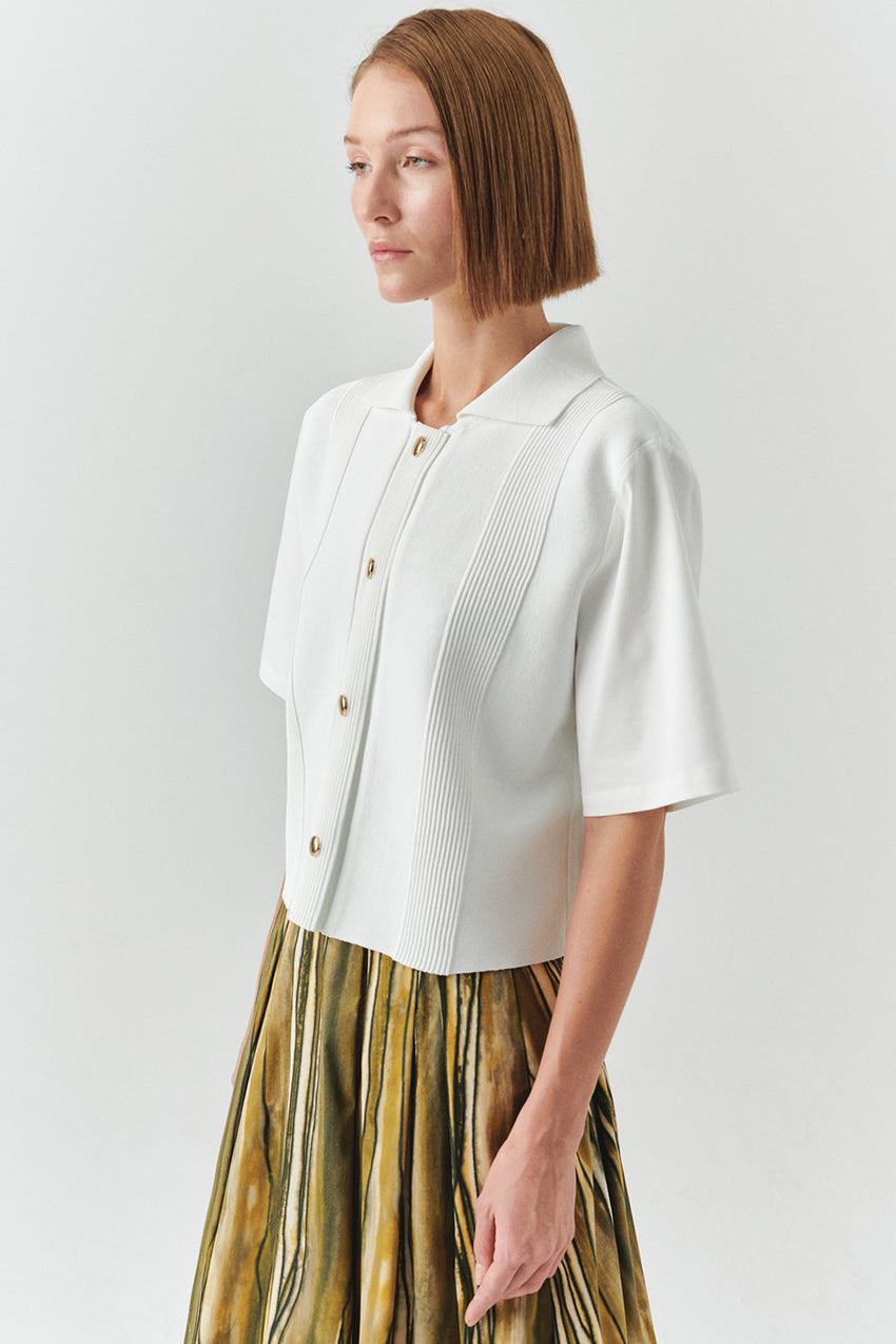Short Sleeve Knit Trim Poplin Regular Shirt Bone
