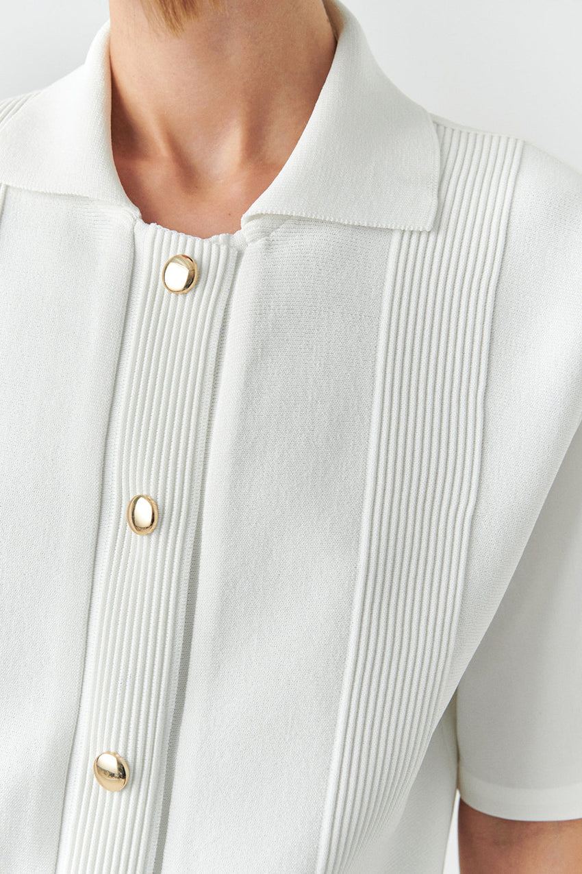 Short Sleeve Knit Trim Poplin Regular Shirt Bone