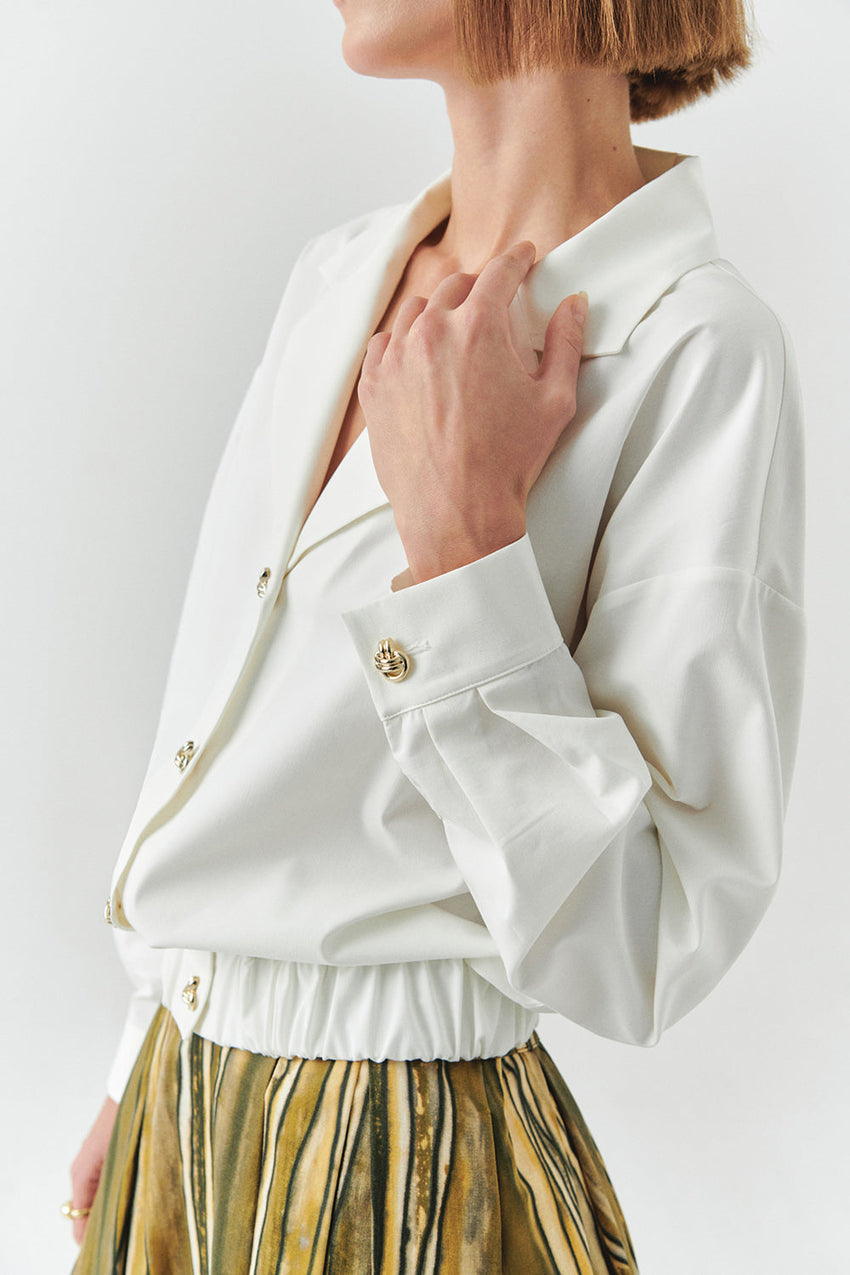 Romina White Shawl Collar Jacket