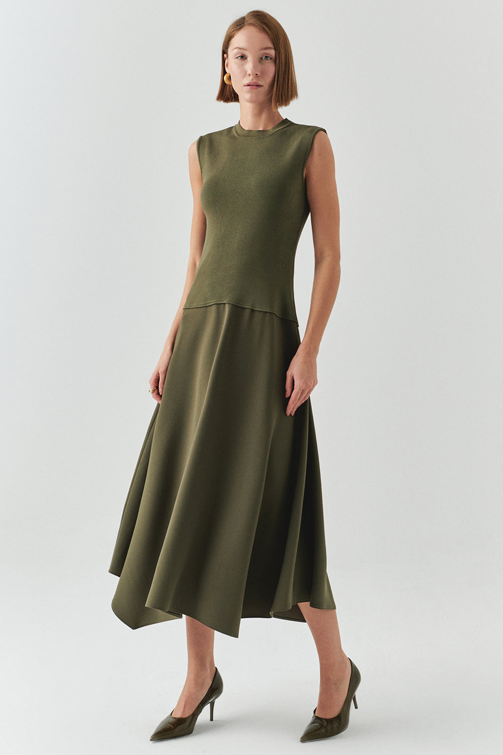 Hadlee Ribbed Top Poplin Skirt Sleeveless Dress