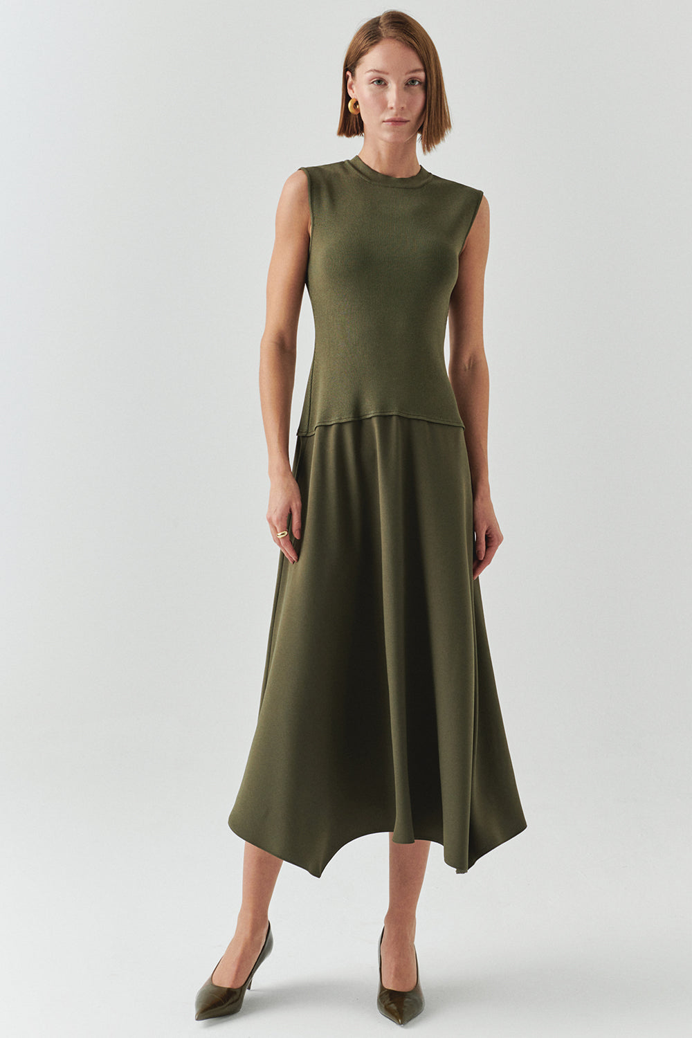 Hadlee Ribbed Top Poplin Skirt Sleeveless Dress