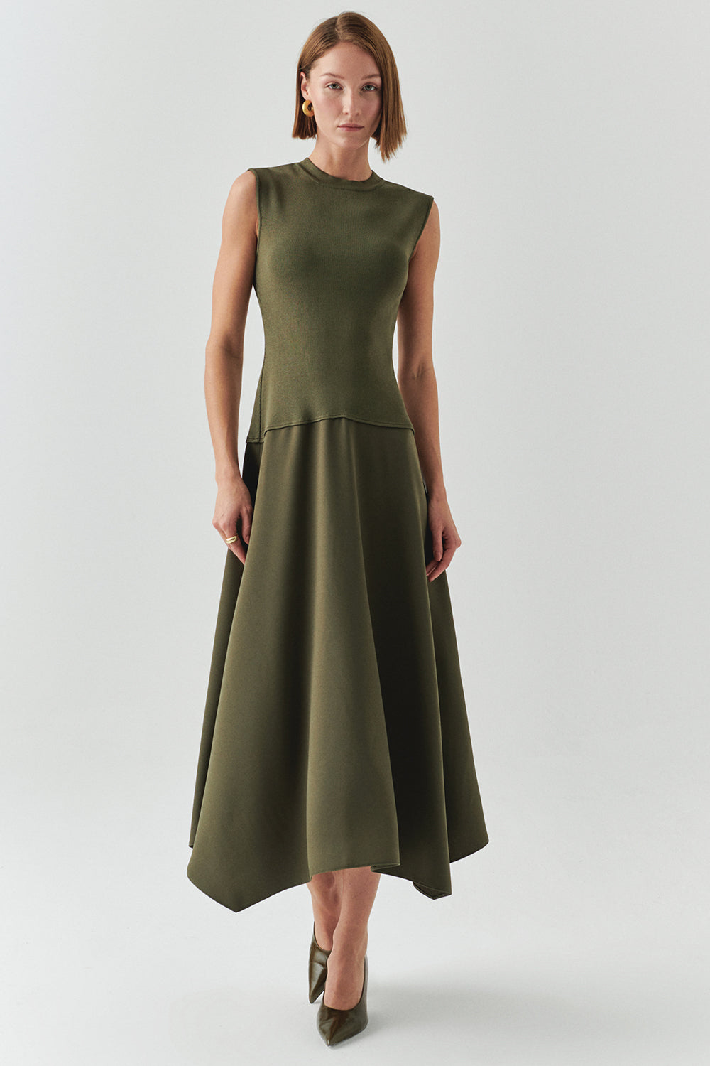 Hadlee Ribbed Top Poplin Skirt Sleeveless Dress