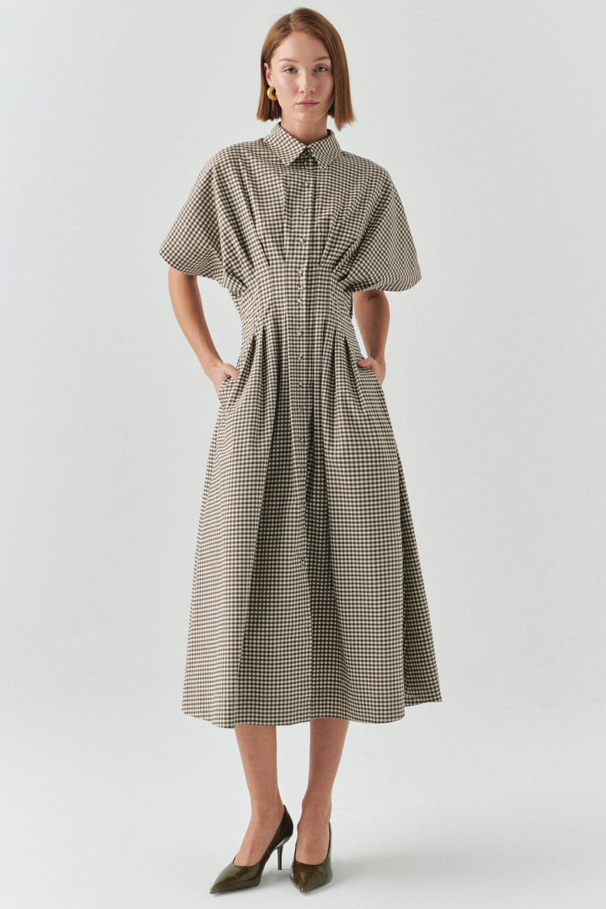 Dream Short Sleeve Poplin Pleated Shirt Dress