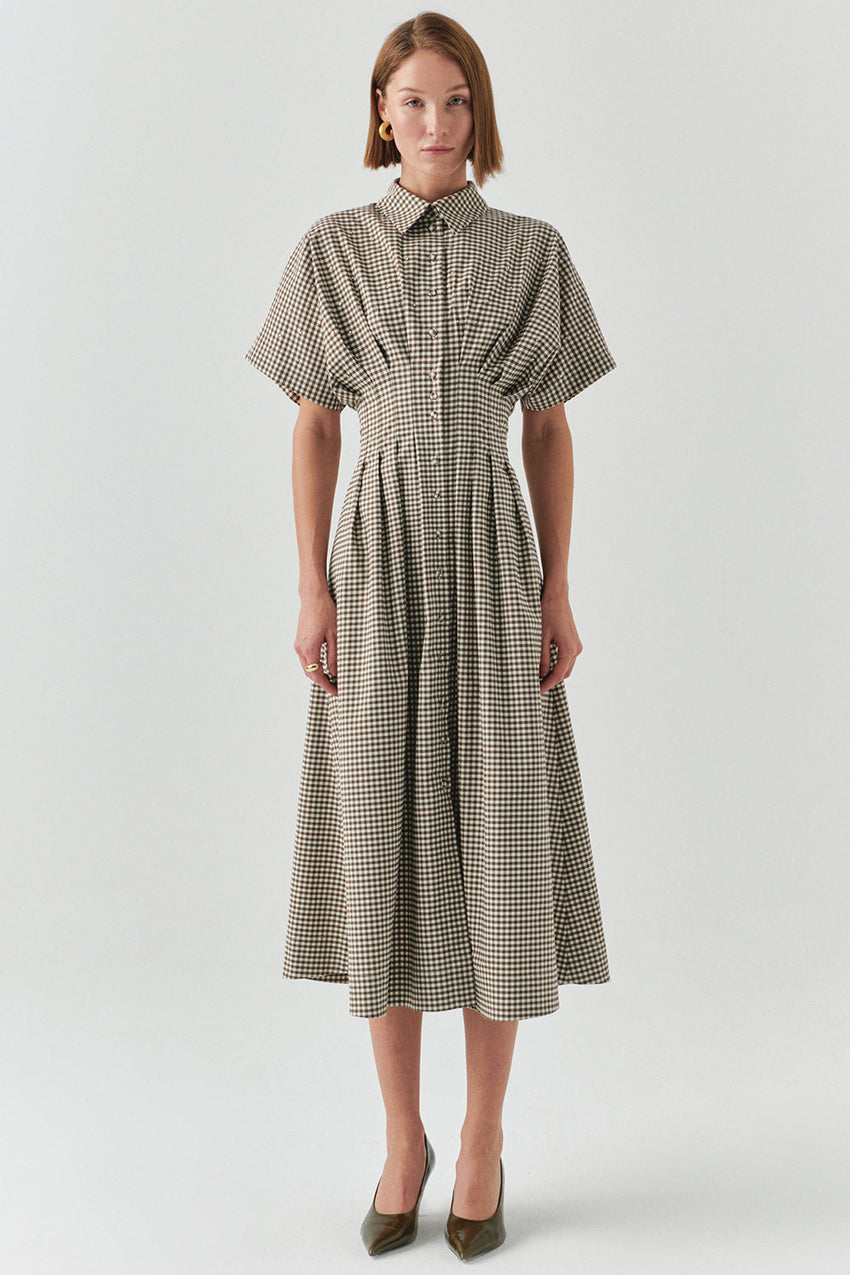 Dream Short Sleeve Poplin Pleated Shirt Dress