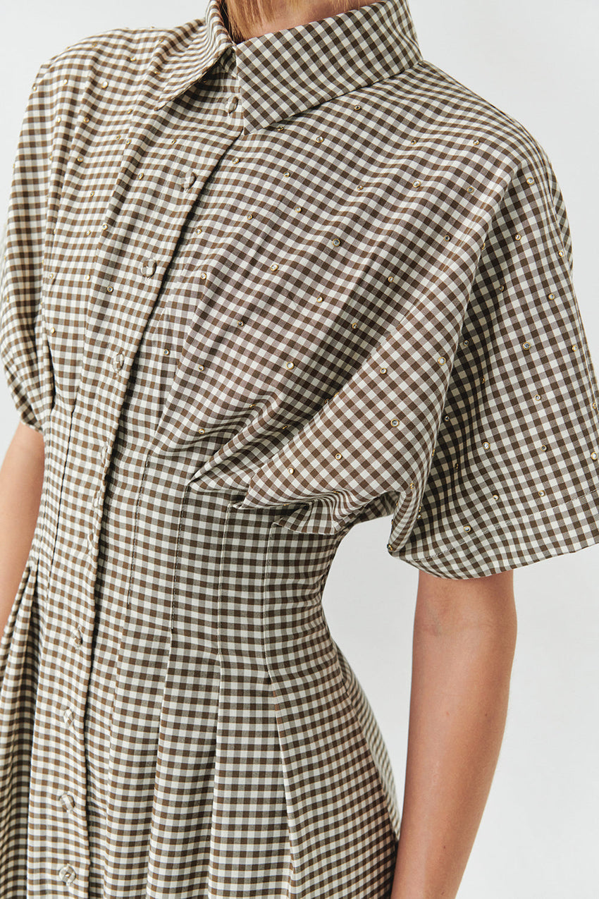 Dream Short Sleeve Poplin Pleated Shirt Dress