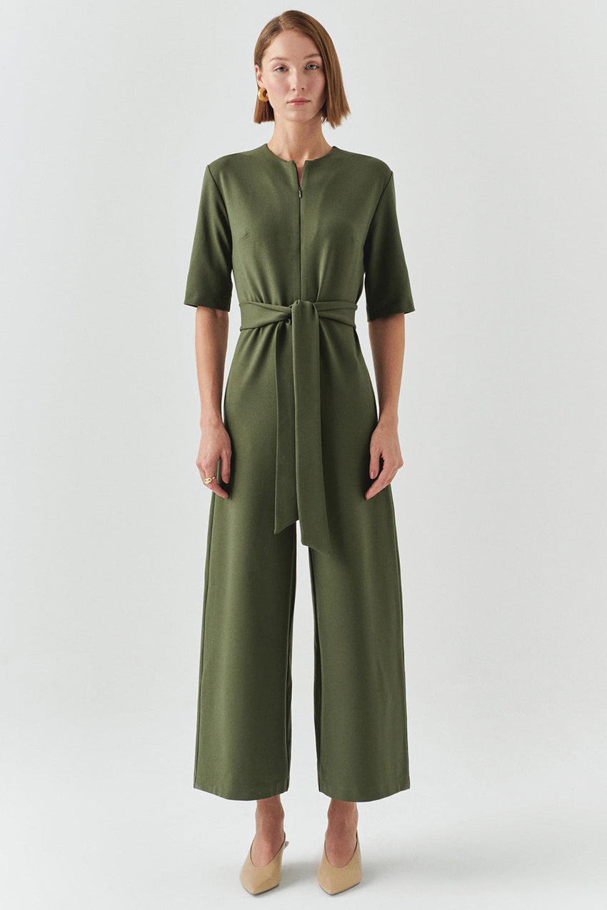 Cynthia Short Sleeve V-Neck Knit Jumpsuit with Pockets
