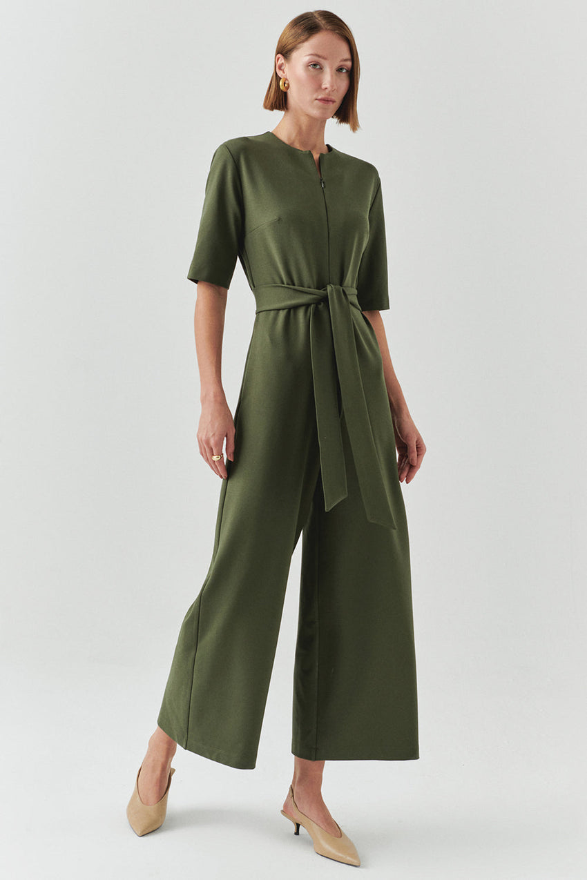 Cynthia Short Sleeve V-Neck Knit Jumpsuit with Pockets