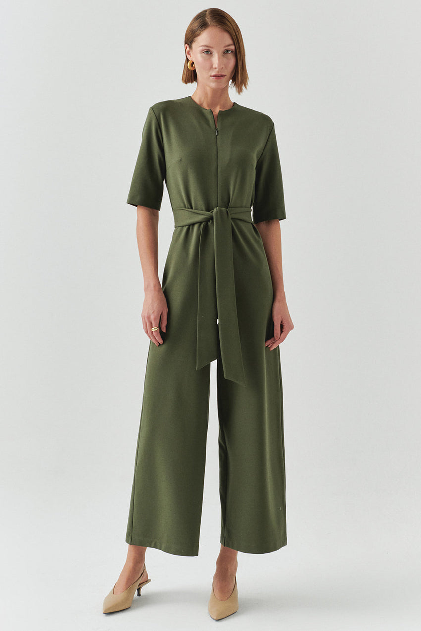 Cynthia Short Sleeve V-Neck Knit Jumpsuit with Pockets