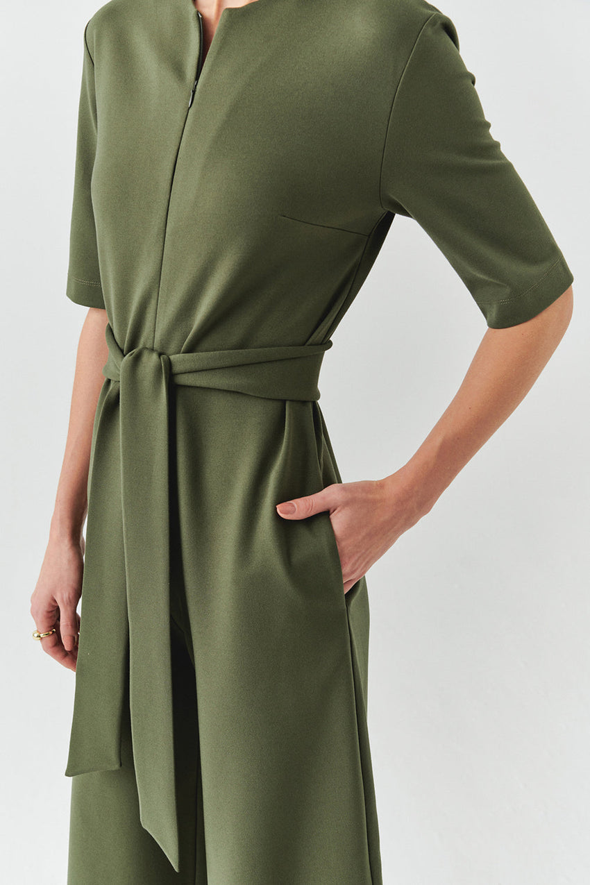 Cynthia Short Sleeve V-Neck Knit Jumpsuit with Pockets