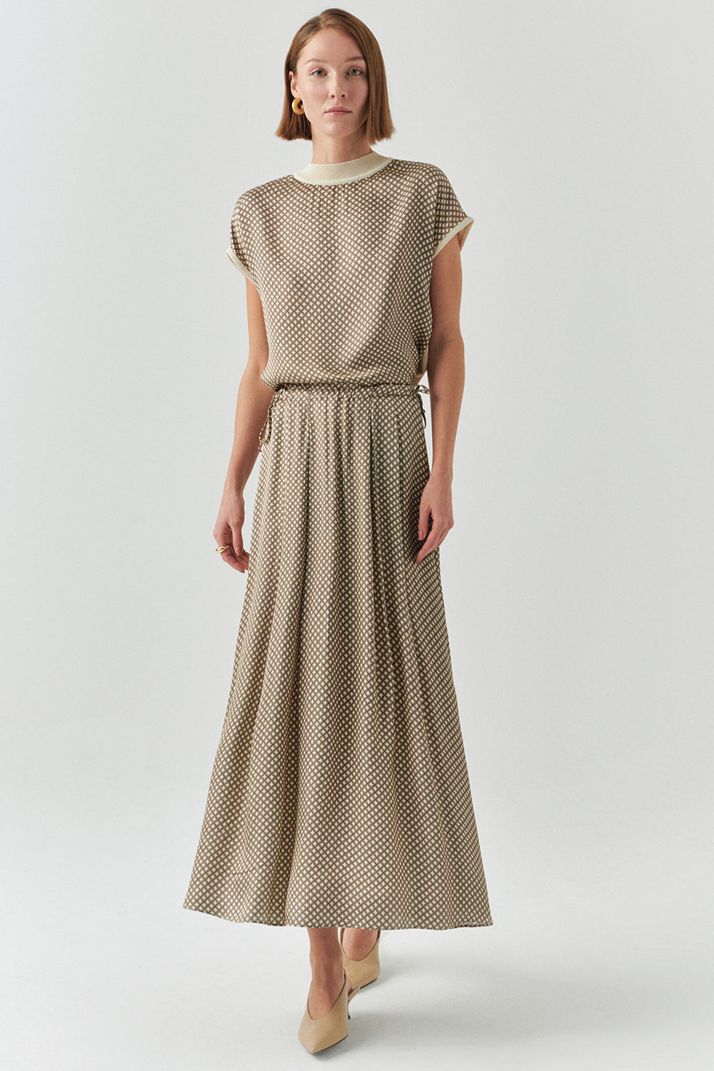 Dalia Printed Pocketed Midi Skirt