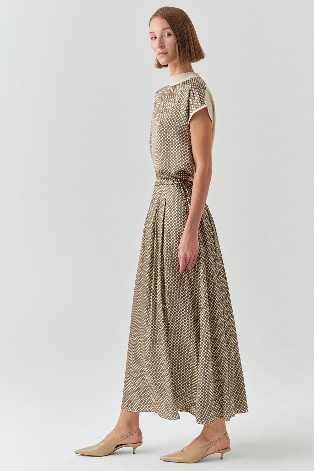 Dalia Printed Pocketed Midi Skirt
